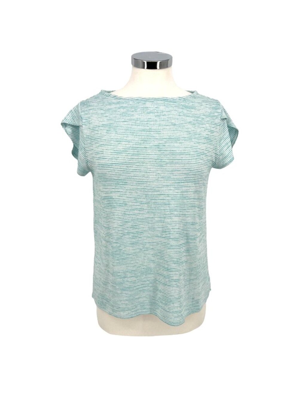 Market & Spruce Coastal Preppy Striped Tulip Sleeve Top Teal Blue Size LP NWT